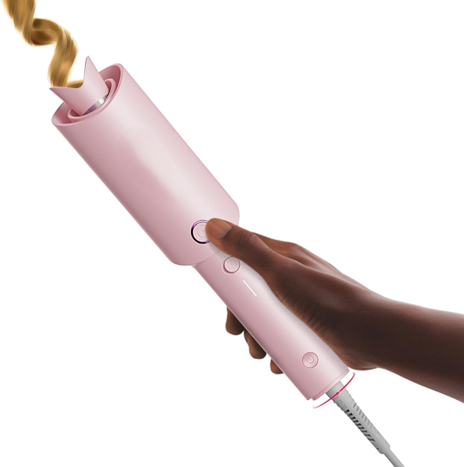Automatic Rotating Curling Iron - Waves Curling Wand, Portable Hair Curler, 500 Million Ionic, Dual Voltage & Lightweight for Travel, Ceramic Coating, 1 Inch, Pink