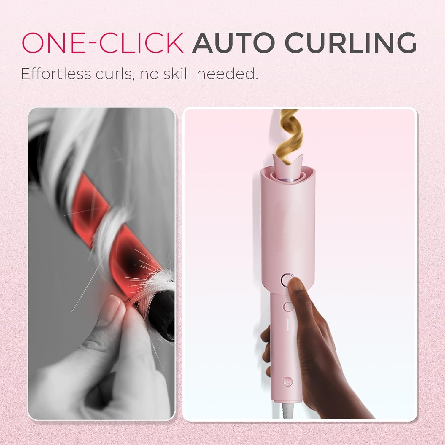 Automatic Rotating Curling Iron - Waves Curling Wand, Portable Hair Curler, 500 Million Ionic, Dual Voltage & Lightweight for Travel, Ceramic Coating, 1 Inch, Pink
