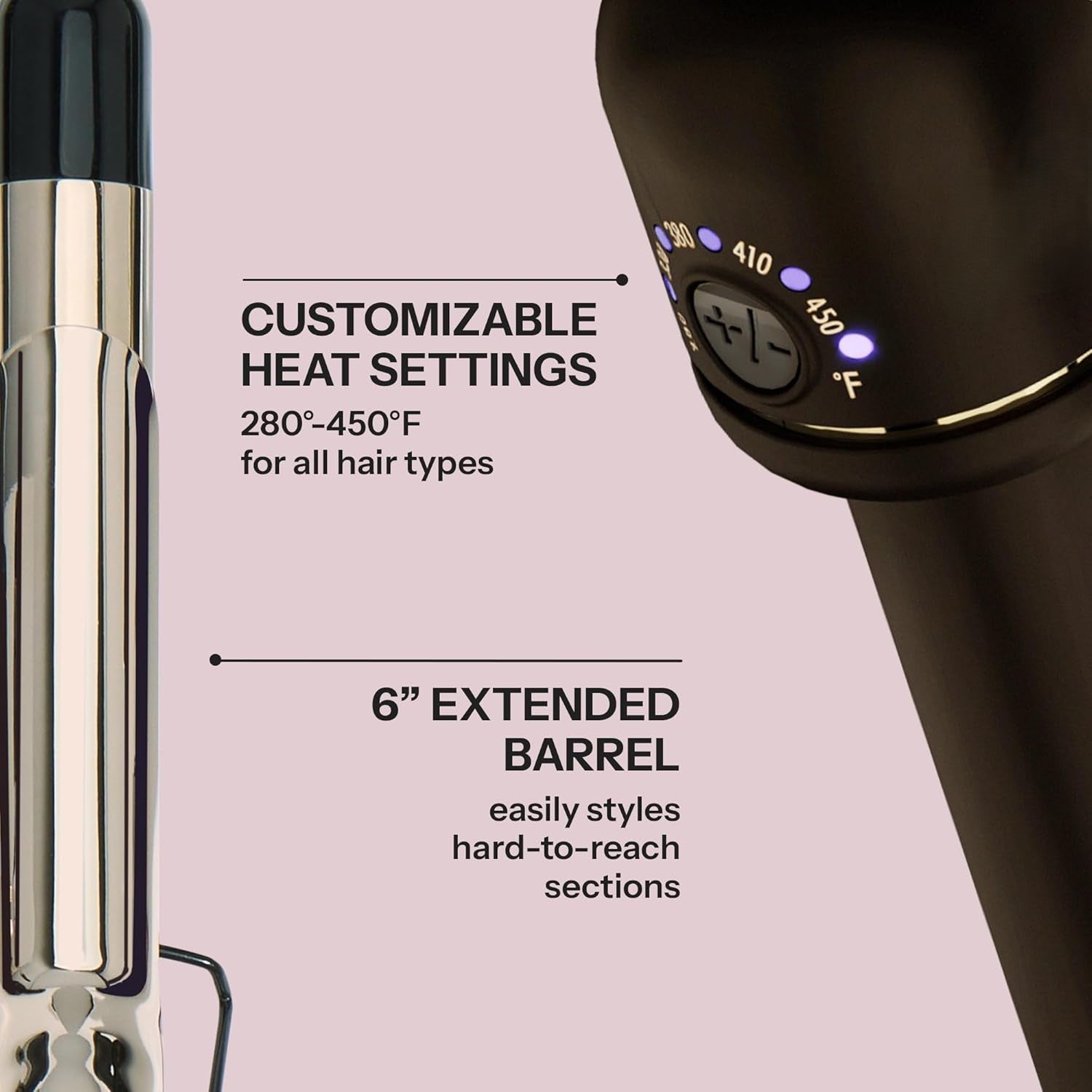 Professional 1 1/2" Extended Barrel Curling Iron with Clamp for Bouncy Curls, Faster Styling, Less Damage & Long-Lasting Results