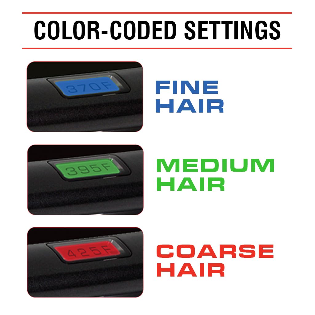 Titanium Infused Ceramic 1" Flat Iron Hair Straightener, Digital Temperature Control, Color-Coded Heat Settings for All Hair Types, Fast Heat-Up & Smooth Frizz-Free Finish