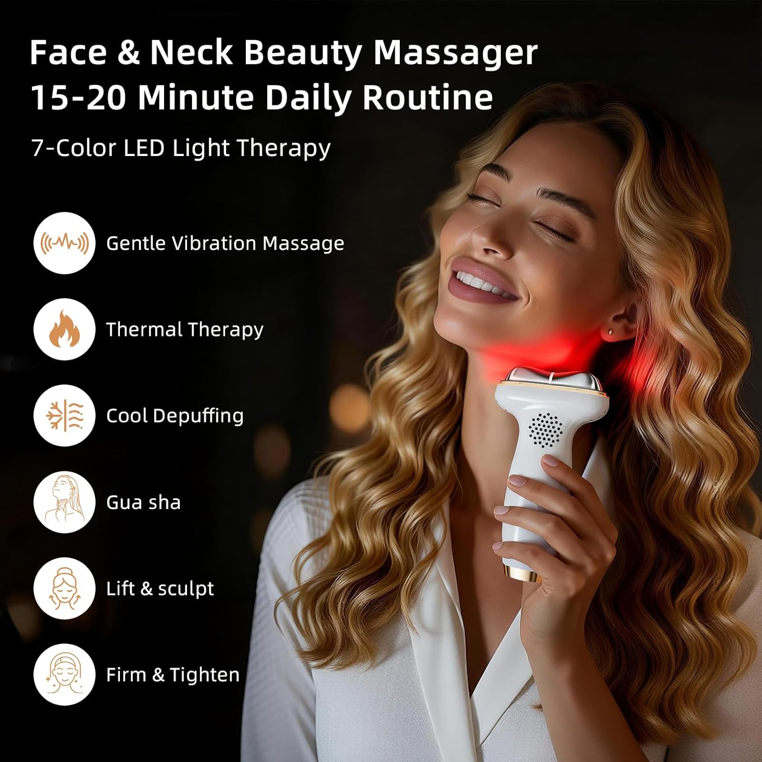 Red Light for Face & Neck Beauty Massager, 7-in-1 LED Gua Sha Sculptor,Microcurrent,Vibration for Face Neck Eye Lifting,Wrinkles,Puffiness,Firming Puffiness & Firming Skincare Tool Women's Day Gifts