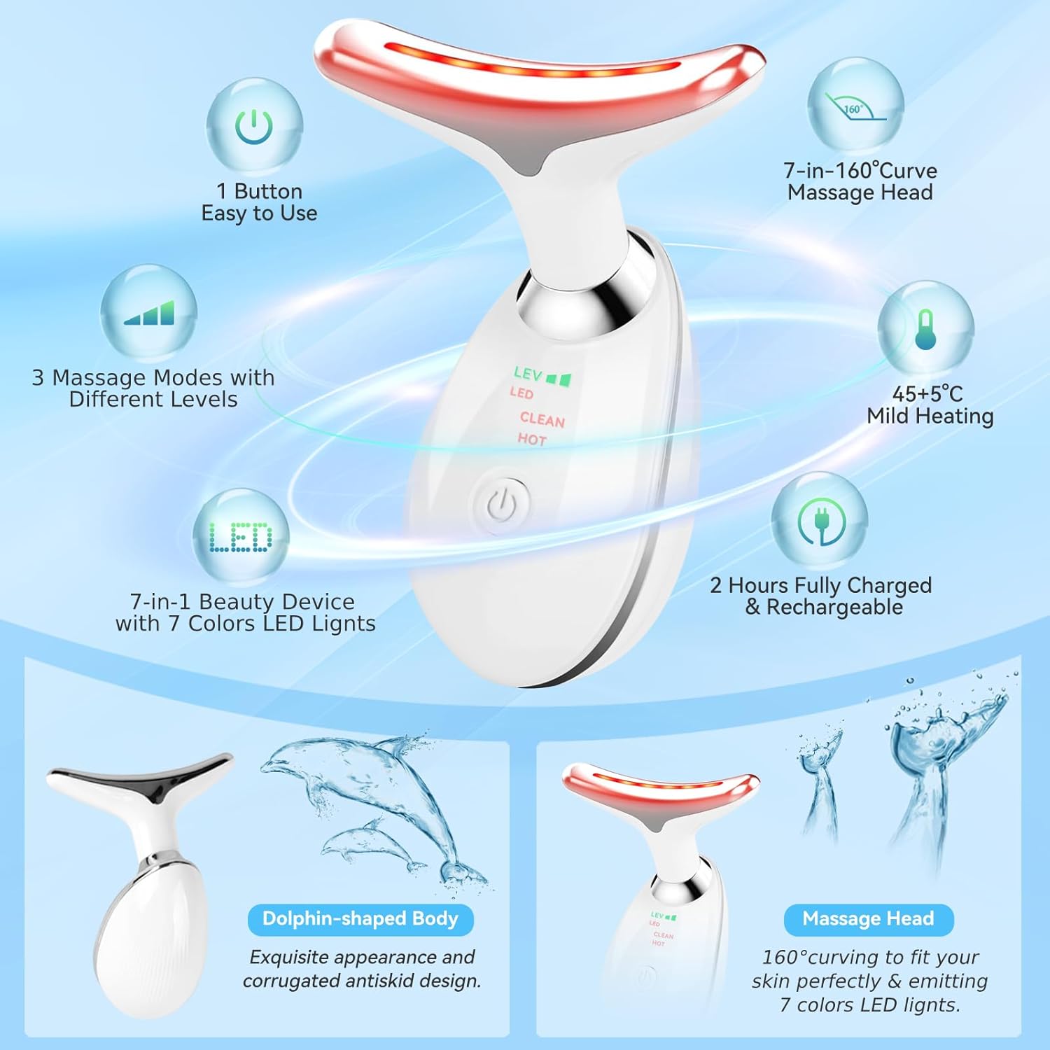 Face and Neck Massager T𝗈𝗈I, 7 C𝗈I𝗈r Facial Massager for Face and Neck, Face 𝖲cuIpting Tool for S𝗄in Care