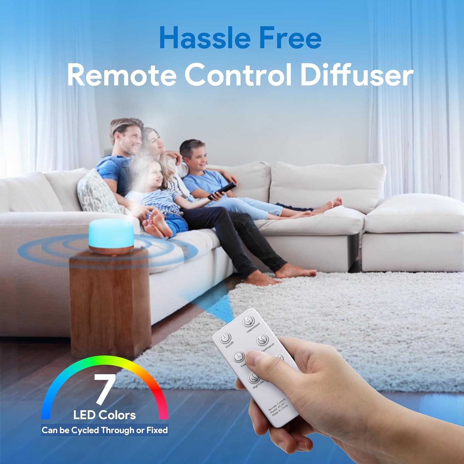 Essential Oil Diffuser for Home, 500ML Aromatherapy Diffuser Humidifier with Remote Control, 7 Color LED Lights, Quiet Cool Mist Diffuser for Bedroom, Living Room, Office (Yellow)